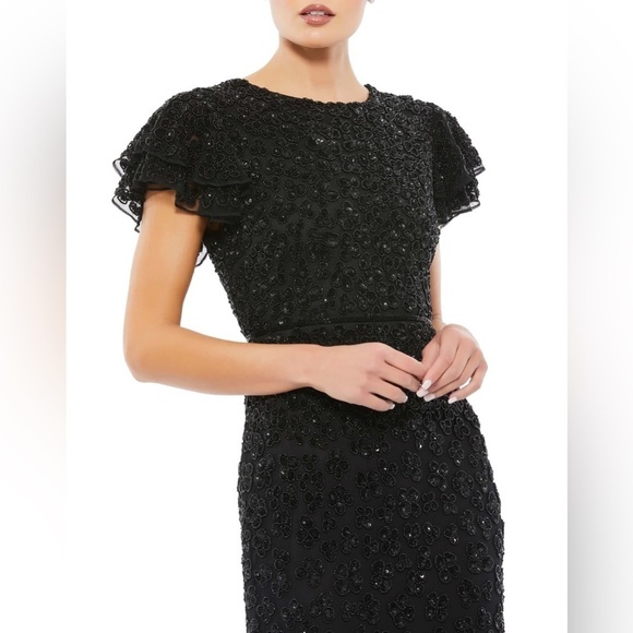 Mac Duggal 10827 NWT HAND BEADED FLOUNCE SLEEVE MIDI DRESS - Picture 4 of 14